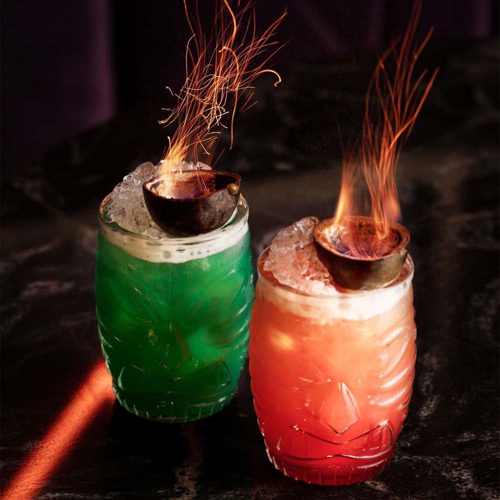 Two flaming cocktails from Disco lounge